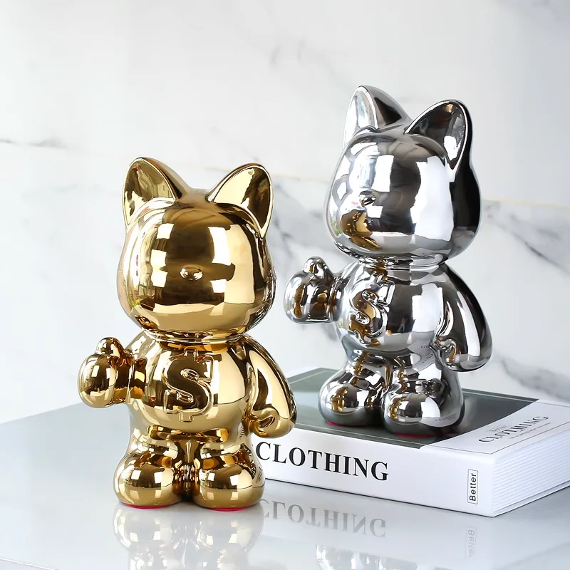 

Money Cat Statue Desktop Piggy Bank Kid Toy Bedroom Home Decoration Luxury for Living Room Decorative Figurines for Interior
