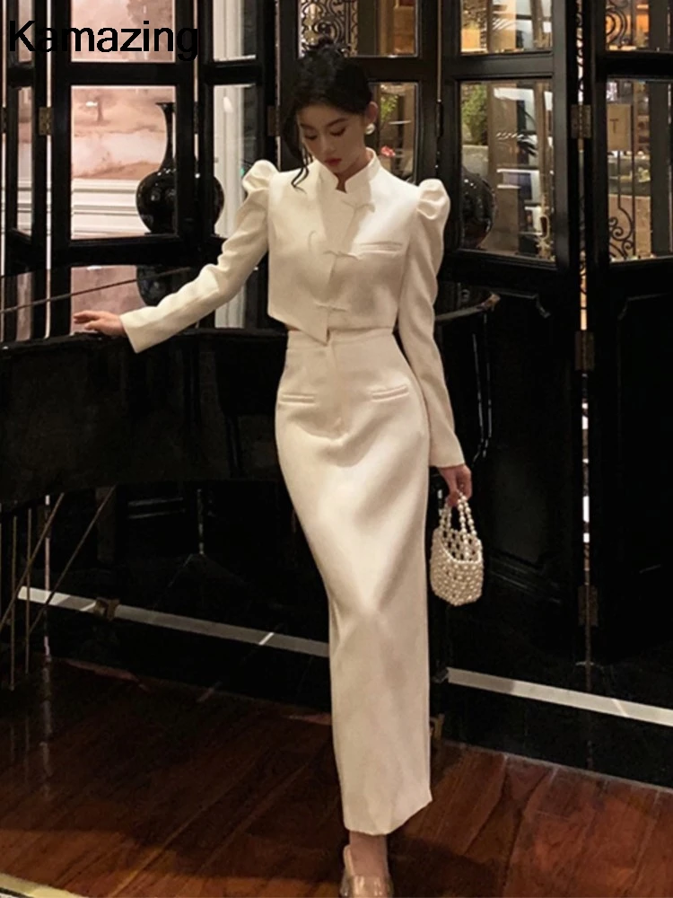 Elegant Slim 2 Piece Set Office Lady Vintage Short Blazer High Waist Hip-Wrapped Pencil Skirt Suit Women Luxury Clothing