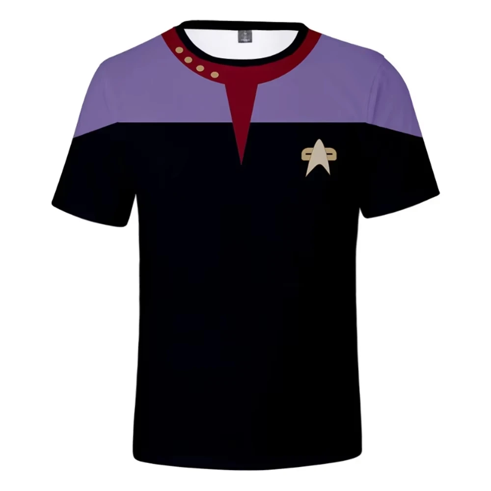 Unisex Casual Star Trek Voyager Uniform Print T-Shirt Kurzarm Trekkie Cosplay Streetwear Mode Top Sci-Fi Thema für Kinder – Detail 10