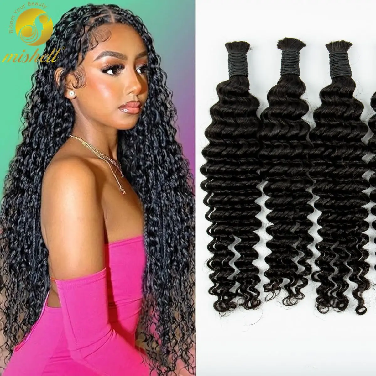 Natural 26 28 Inch Human Hair Bulk Braiding Extensions No Weft 100% Virgin Deep Wave Hair Bundle Braiding Hair for Boho Braids