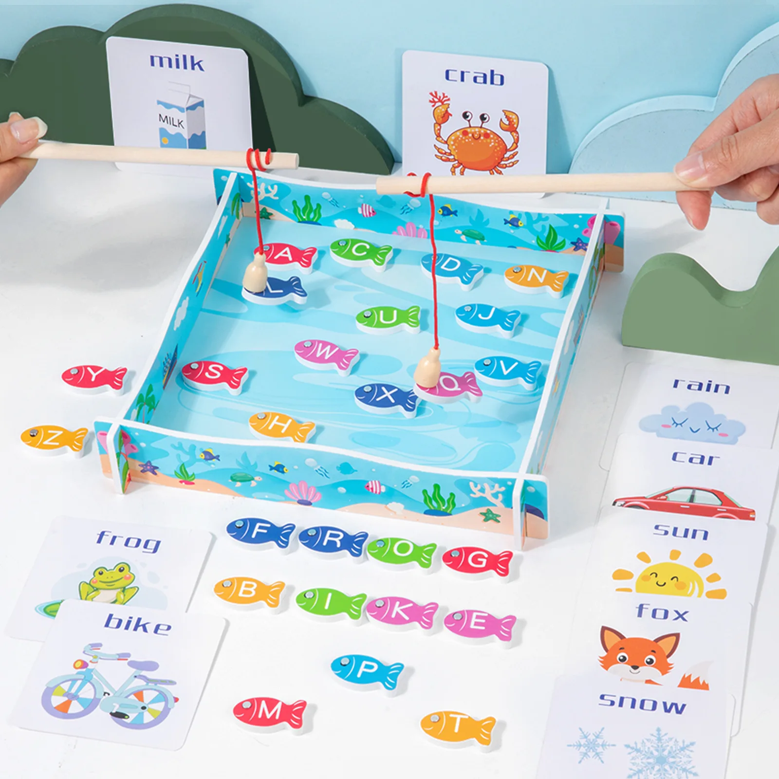 Children Puzzle Early Education Wooden Magnetic Fishing Toys Creative Spell Words Cognitive Matching Desktop Game Fishing Toy
