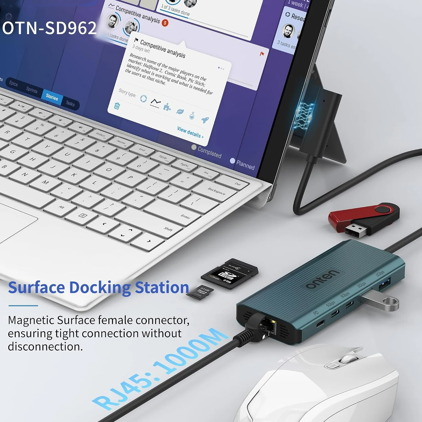 Surface Connect Docking Station for Surface Pro 9/8/X/7/6/5/4/3 Laptop Hub PD Required 4K@60Hz HD Gigabit Ethernet USB3.0 SD/TF - view 5