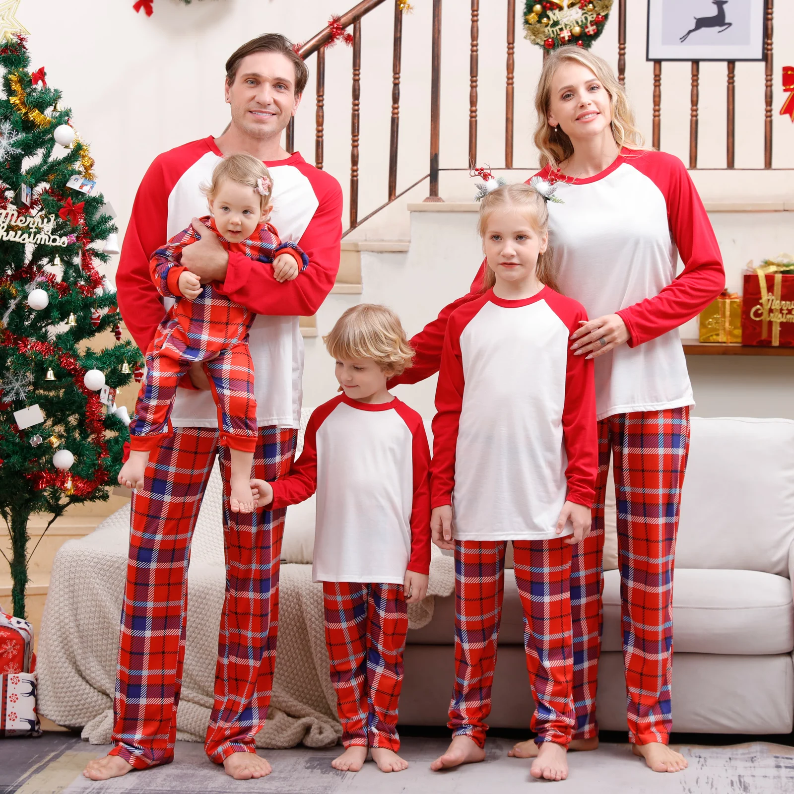 Xmas Family Pajamas Set Polyster Sleepwear Tops+Pants Sublimation Casual Clothing Sets Xmas Family Look For Heat Tranfer Print