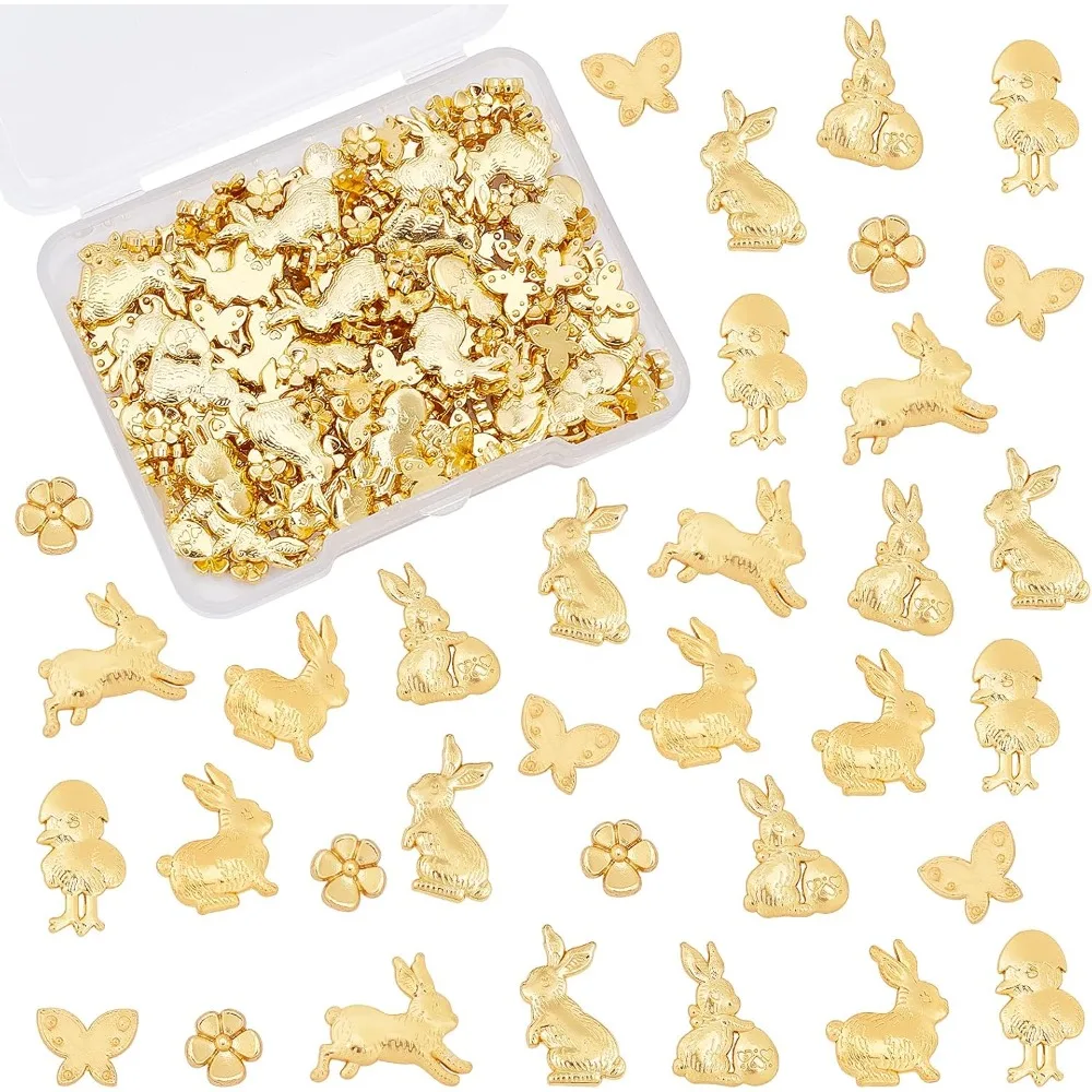 130pcs Rabbit Resin Filler Charms Alloy Resin Filling Accessories Easter Alloy Cabochons Epoxy Resin Supplies Easter Basket