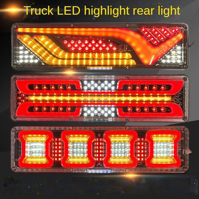 2PCS 24V LED Truck Rear Tail Light Assembly Universal For Semi Trailer Waterproof Flow Turn Signal High Brightness Taillight