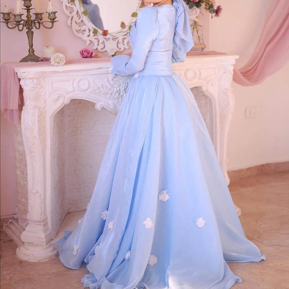 ที่กําหนดเอง A-Line ชุดราตรียาว V คอแขนยาวชุดราตรีแฟชั่นดอกไม้ LACE-Up ง่าย Draped ชุดราตรี