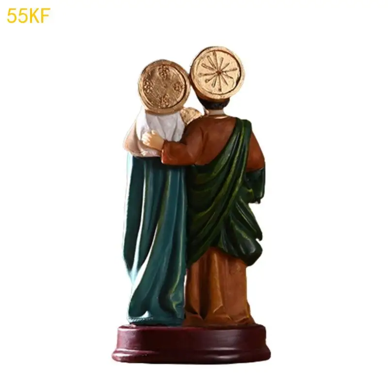 55KF Resin Crafts Colorful Nativity Ornament Unique Religous Figurine for Catholic