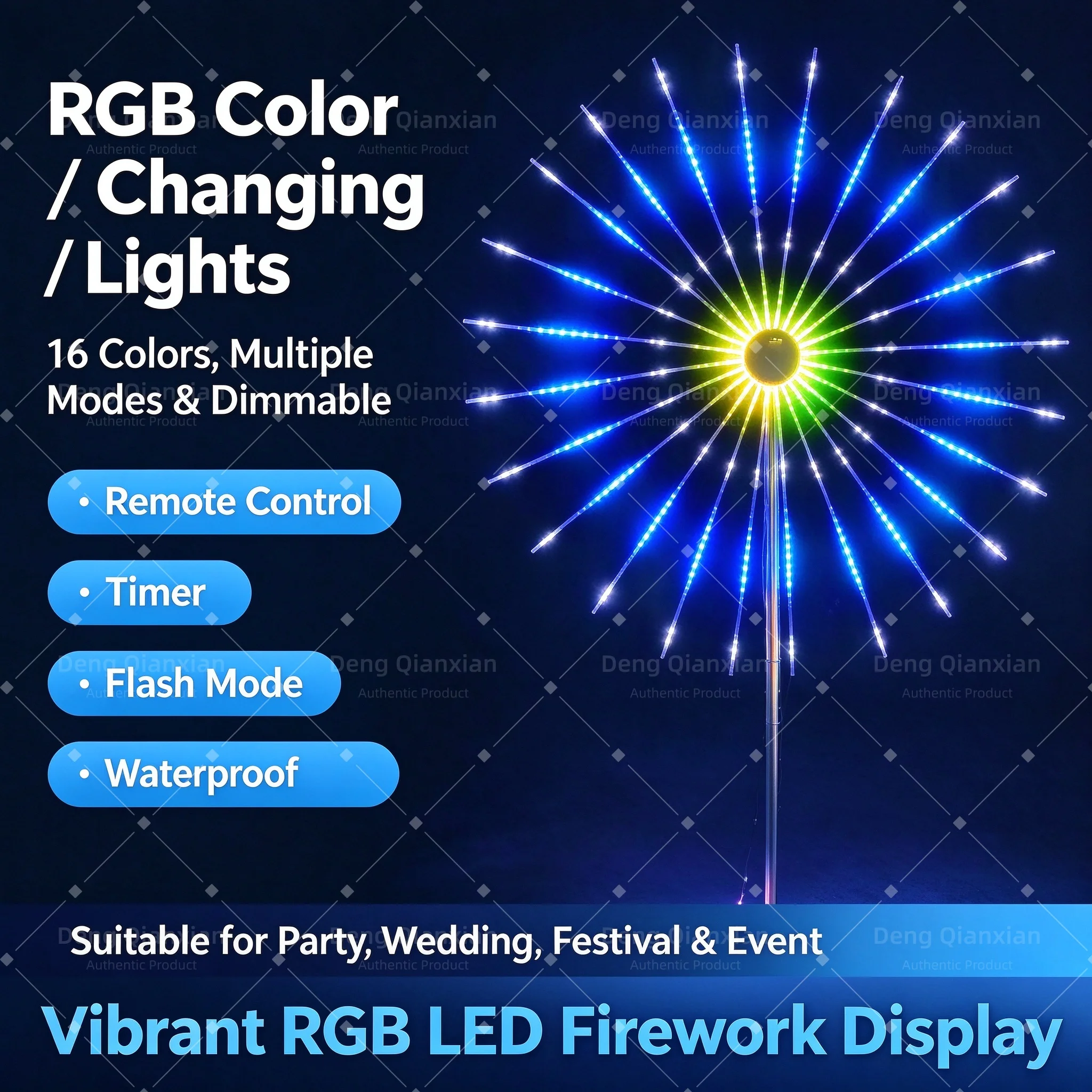 Sound Activated RGB Firework Lights with Dual Speakers, Music Sync Dancing Effects, Waterproof Outdoor Garden Decorative String