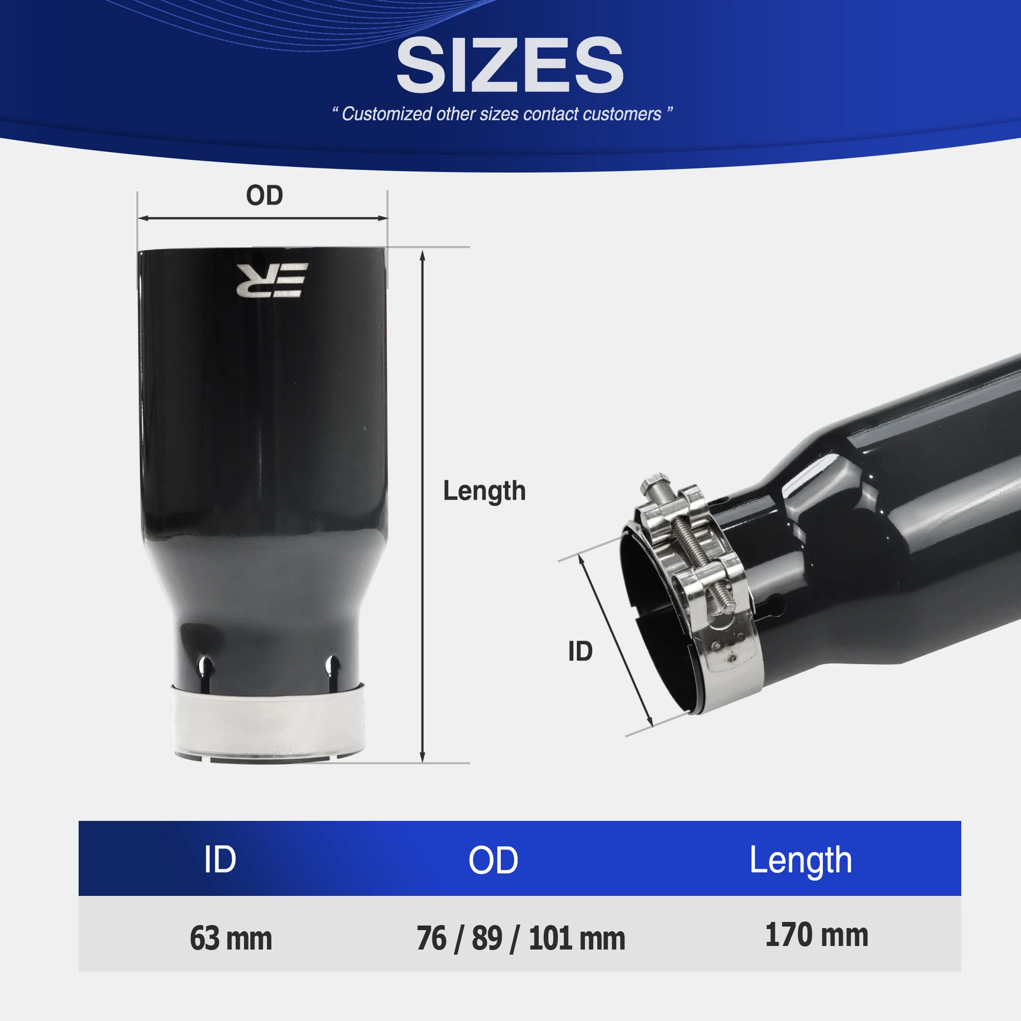 Exhaust Racing Black universal exhaust tip popular modify upgrade car exhaust system Nozzle for muffler tail pipe
