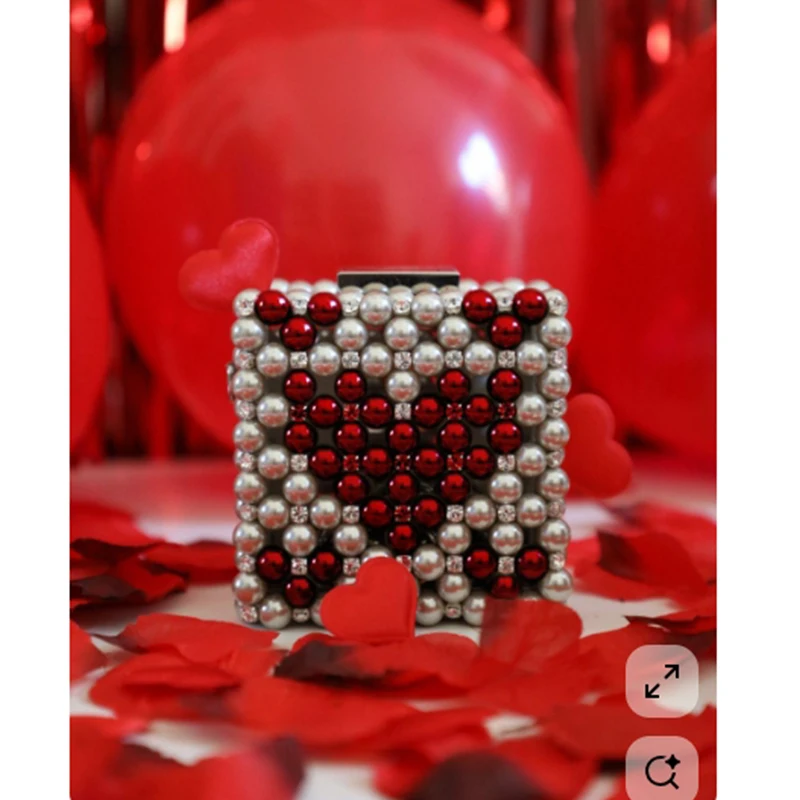 Ins Design Love Shaped Banquet Bag Fashion Beaded Women's Bags Valentine's Day Wedding Party Ladies Handbag Customization