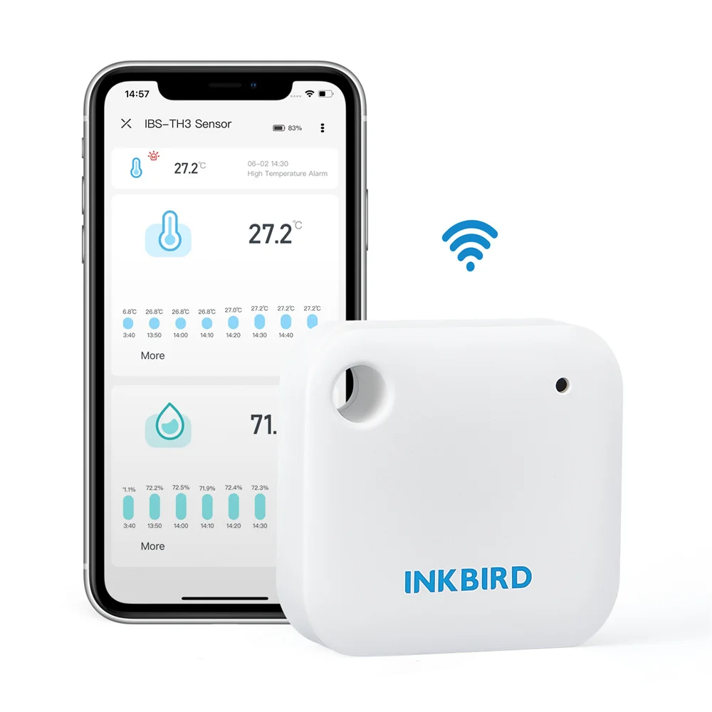 INKBIRD Pocket-sized 2.4GHz WiFi Temperature Humidity Sensor Indoor Thermometer Hygrometer 2-in-1 Sensor with Temperature Alarms