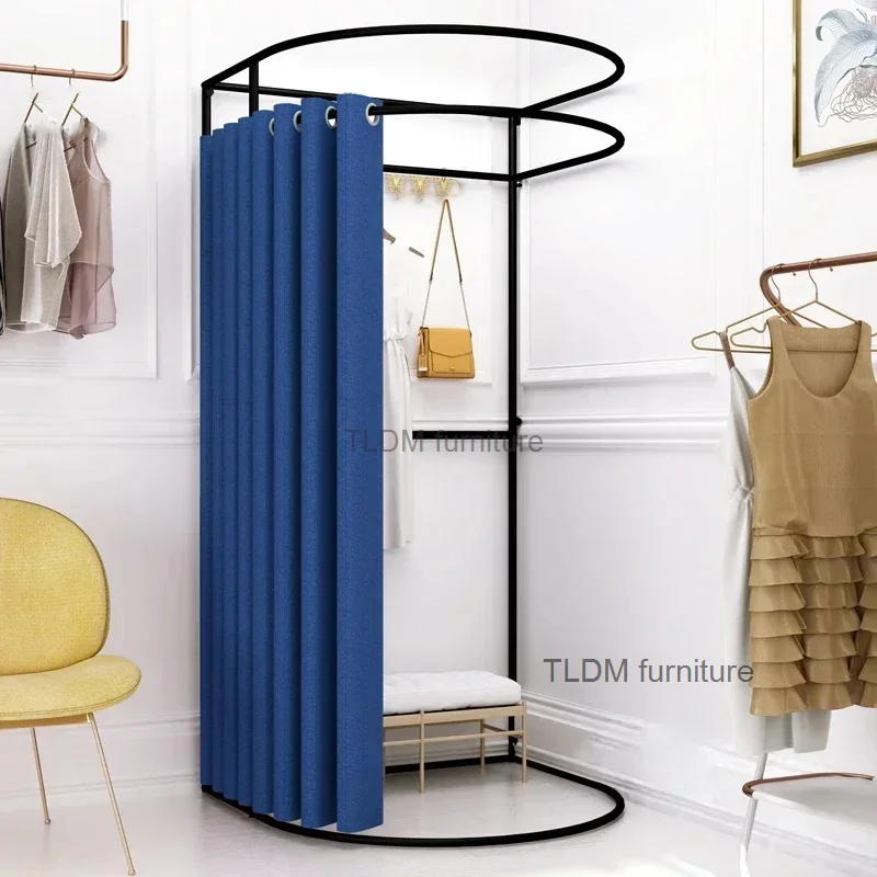 

Fitting Room Storage Racks Shopping Mall Clothing Store Dressing Room Display Rack Curtain Movable Portable Floor Shelves C