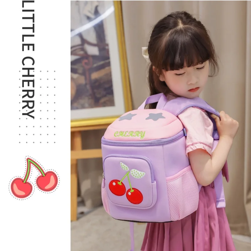 Cute Girls Sweet Bow Cherry Fashion Bucket Backpacks with Traction Rope New Children Students Cartoon Chest Bags Drop Shipping