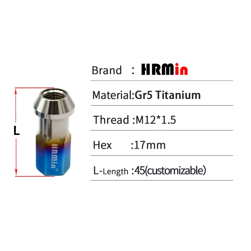 HRMin Gr.5 titanium nut screw 10.9 grade Open end cone seat wheel lug nut M12*1.5*45mm for Toyota,Mazda,Honda,Acura