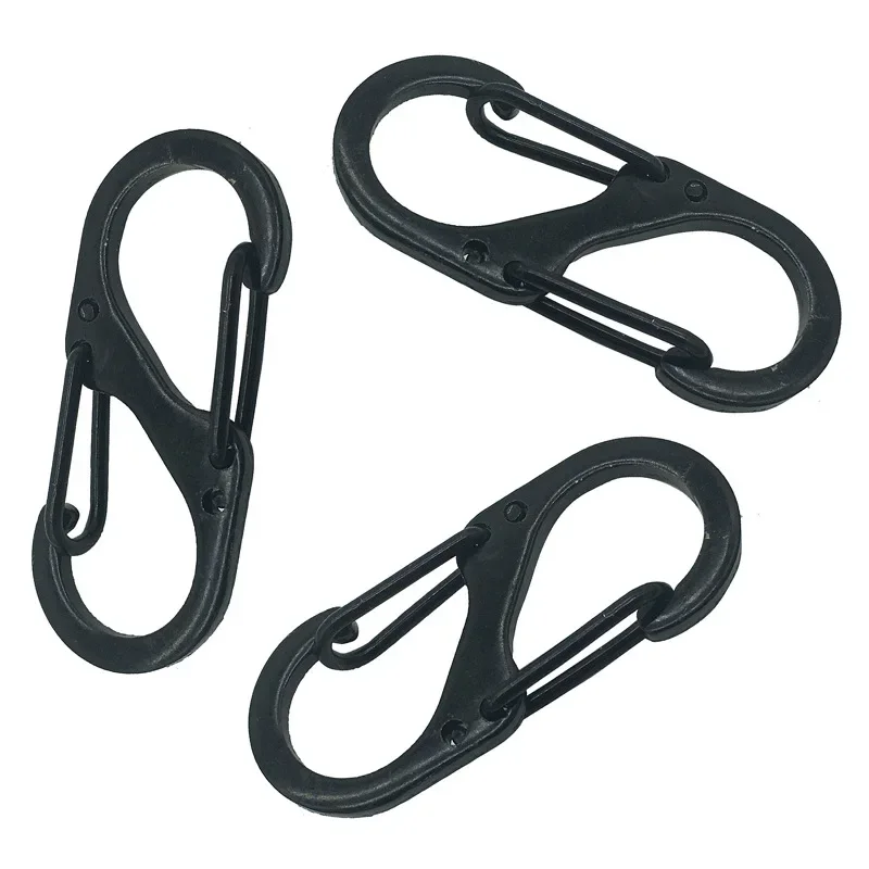 10pcs Stainless Steel S Type Carabiner With Lock Mini Keychain Hook Anti-Theft Outdoor Camping Backpack Buckle Key-Lock Tool