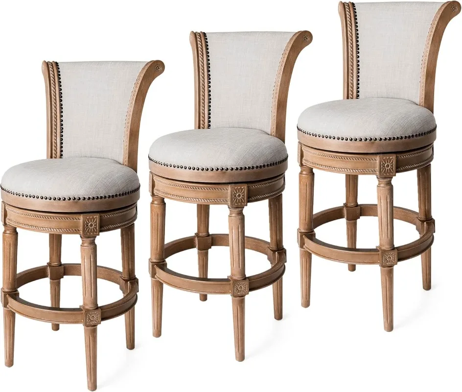 

Pullman 31 Inch Tall Bar Height Upholstered Barstool with Back in Weathered Oak Finish with Sand Color Fabric Cushion Seat