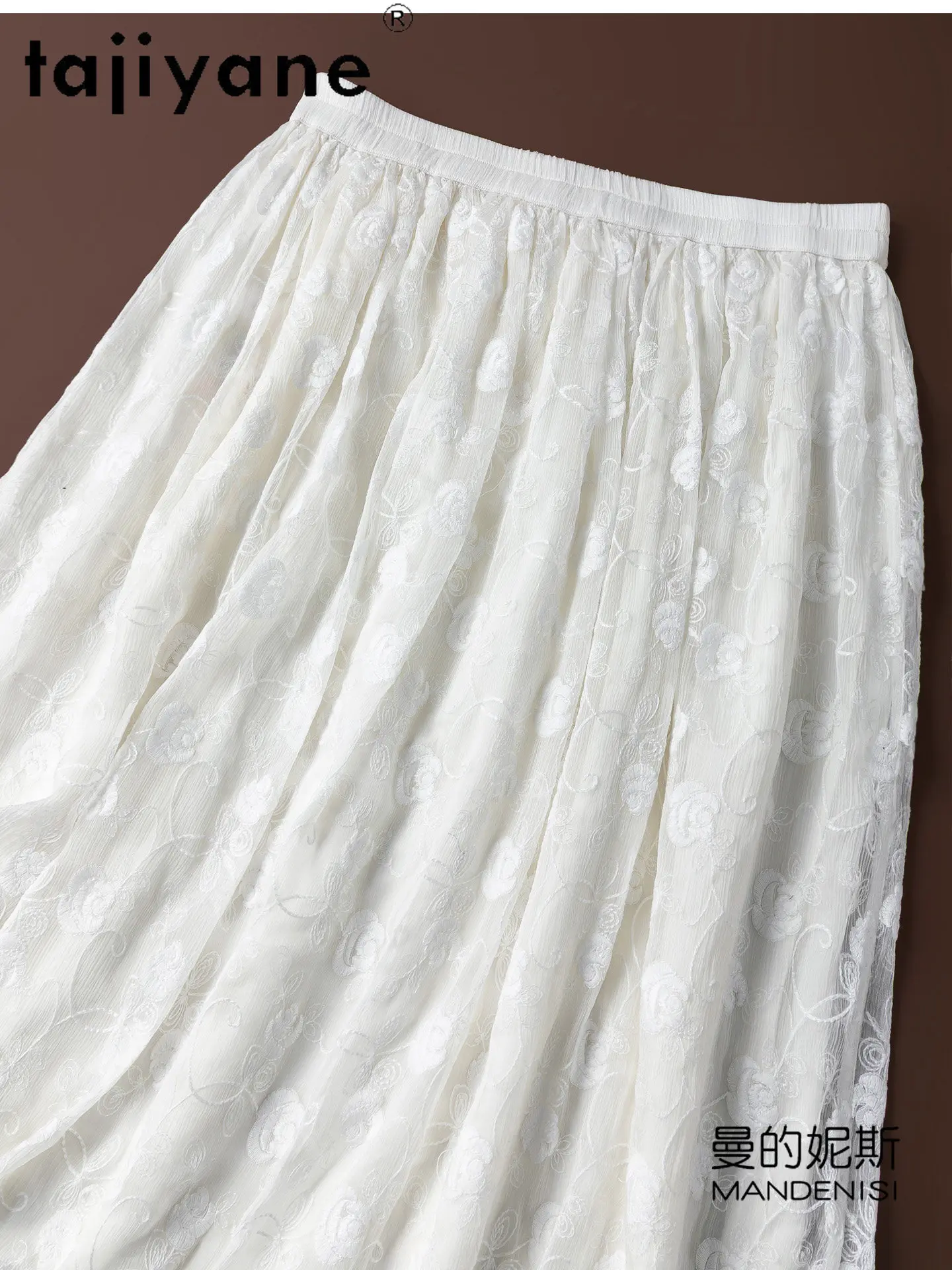 TAJIYANE 100% Natural mulberry silk White Skirt Embroidery Long Women's Skirts Vacation Summer Skirt Woman Clothing 2026 шорты