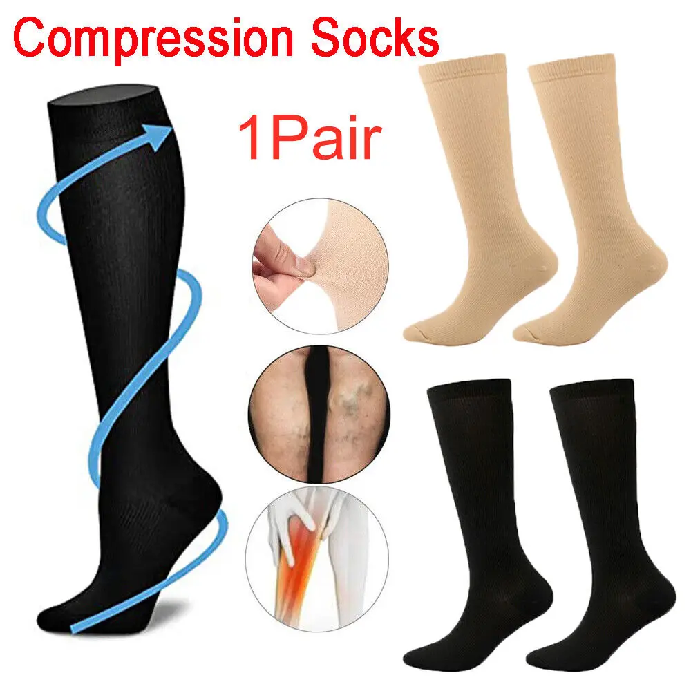 

1 Pair Compression Stockings Blood Circulation Promotion Slimming Compression Socks Anti-Fatigue Comfortable Solid Color Socks