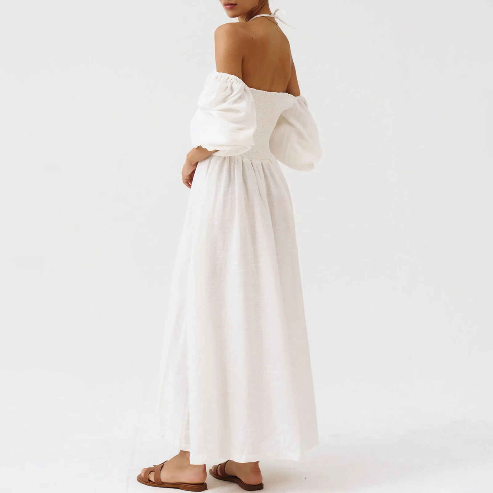 Wysokiej jakości damska długa sukienka na jesień, stylowa, z wiązaniem na kokardę, we wzór kwiatowy, marszczona, z długimi rękawami typu latarnia, codzienna sukienka w kształcie litery A.