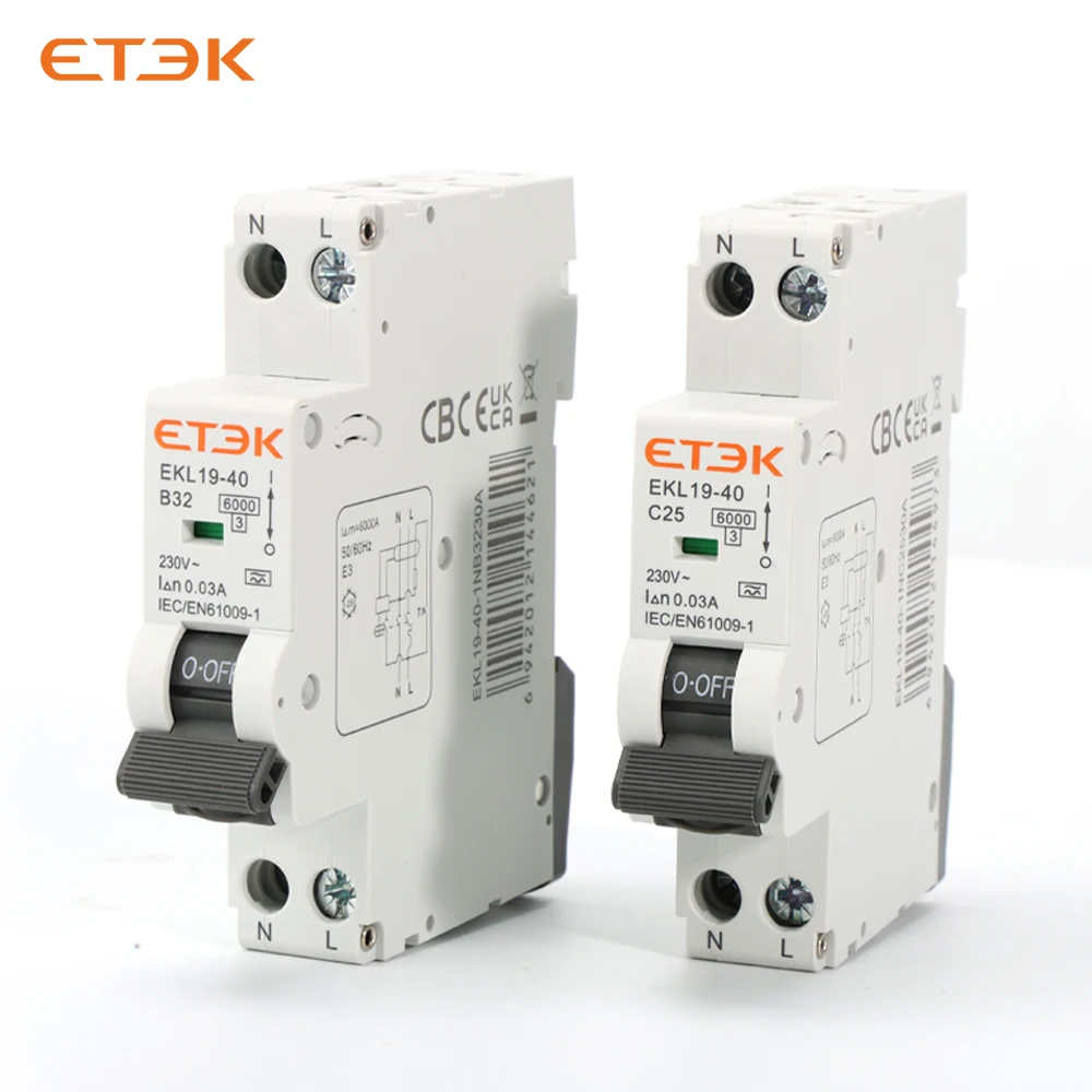 ETEK RCBO Type A Residual Automatic Circuit Breaker 6KA 1P+N16a 20a Curve CWith Over Current Leakage Protection 30mA EKL19-40