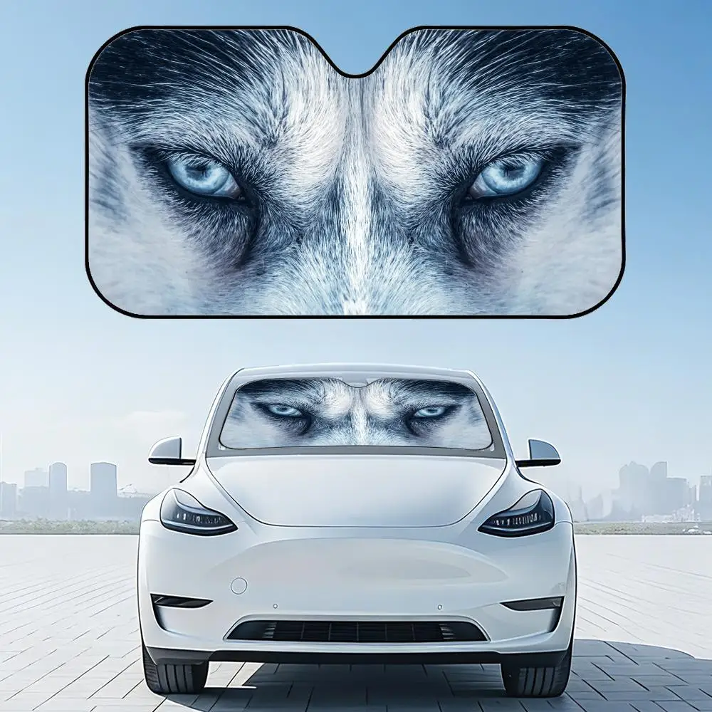 

Angry Wolf Eyes Sun Visor Reusable Aluminum Foil Car Windshield Sun Visor UV Protector Heat Insulation Cover Shade