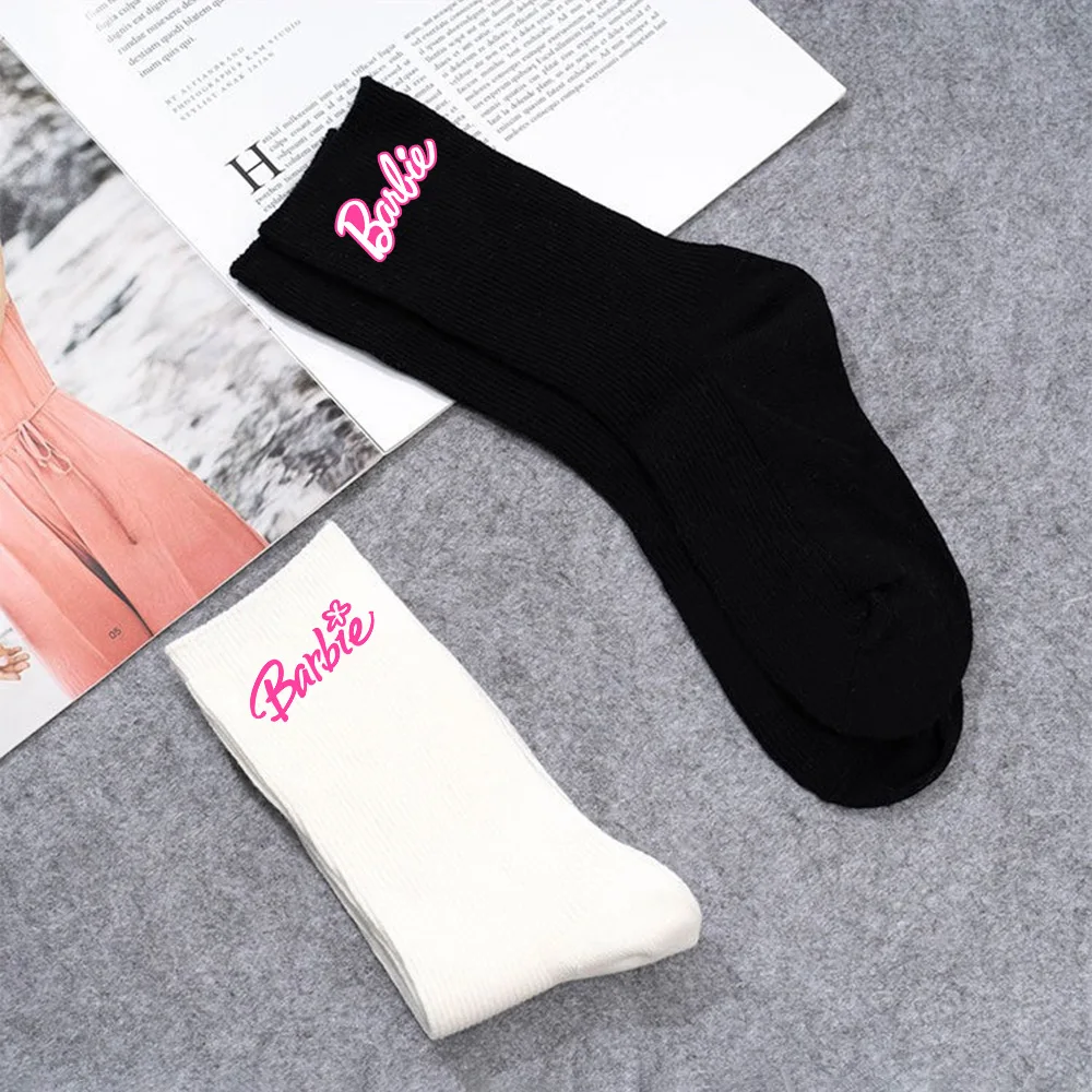 Kawaii Barbie Autumn Winter Soft Cotton Socks All-match Sports Men Women Fashion Outdoor Breathable Long Sock Warm Socking Gifts