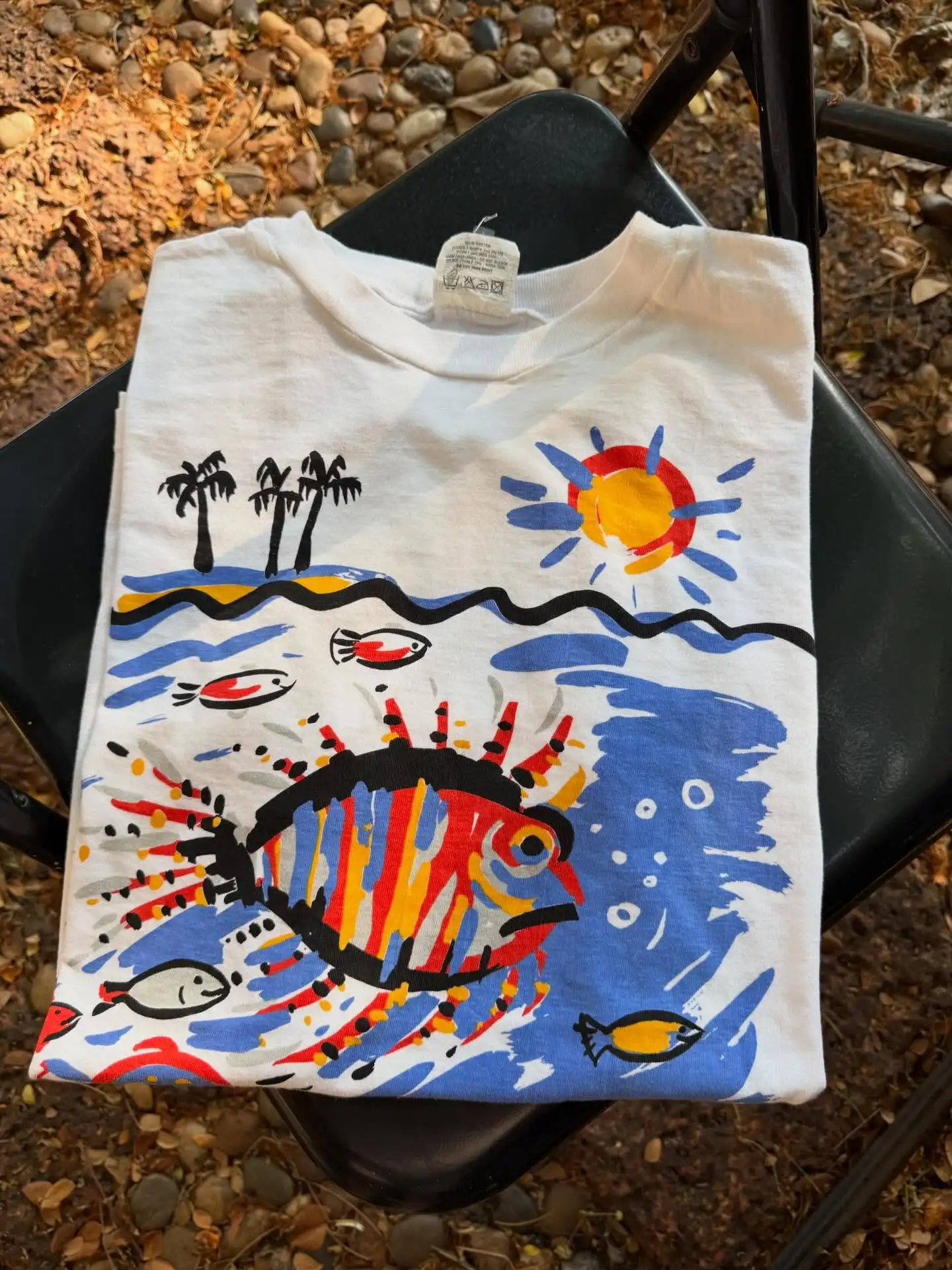 White Tropical Ocean Print T-Shirt round Neck Base Shirt Summer Vacation Design Sensation Cotton Short Sleeve Men's Fashion