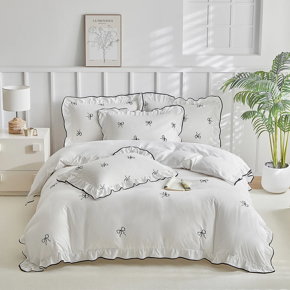 Duvet Duvet Cover Bedding Set Twin Full Queen King Size 135x200 Quilt Cover 240x220 Double Single Ruffled Bow Lace Bed Linen 200x200 - Aliexpress Deal