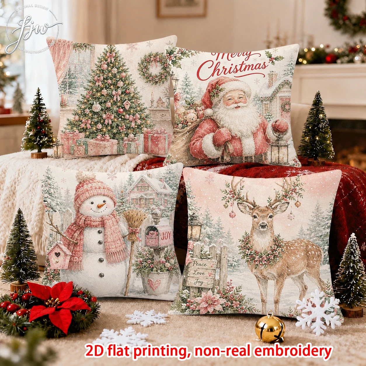 1pcs Vintage Christmas Throw Pillow Covers Set of 1 Retro Winter Santa Snowman Reindeer Xmas Tree Cushion Cases for Home Decor