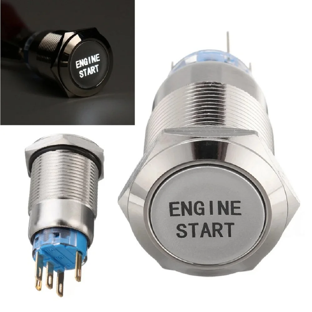 1pcs 12V Engine Start Switch Metal Push Button Start Stop Switch with LED Light 19mm Car Engine Power Switch  Waterproof