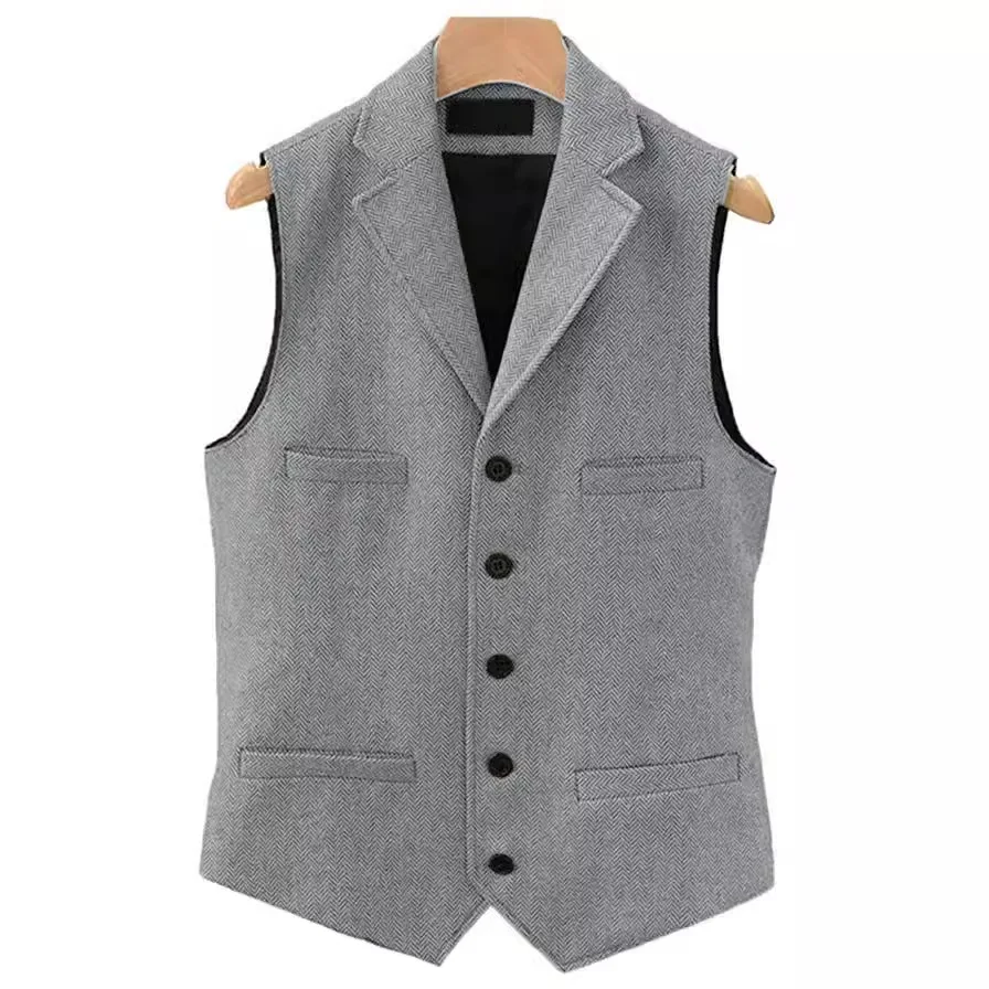 Vintage vesten herenvest pak visgraat tweed vest mouwloos jasje mode bovenkleding plus maat XXL lente herfst tops