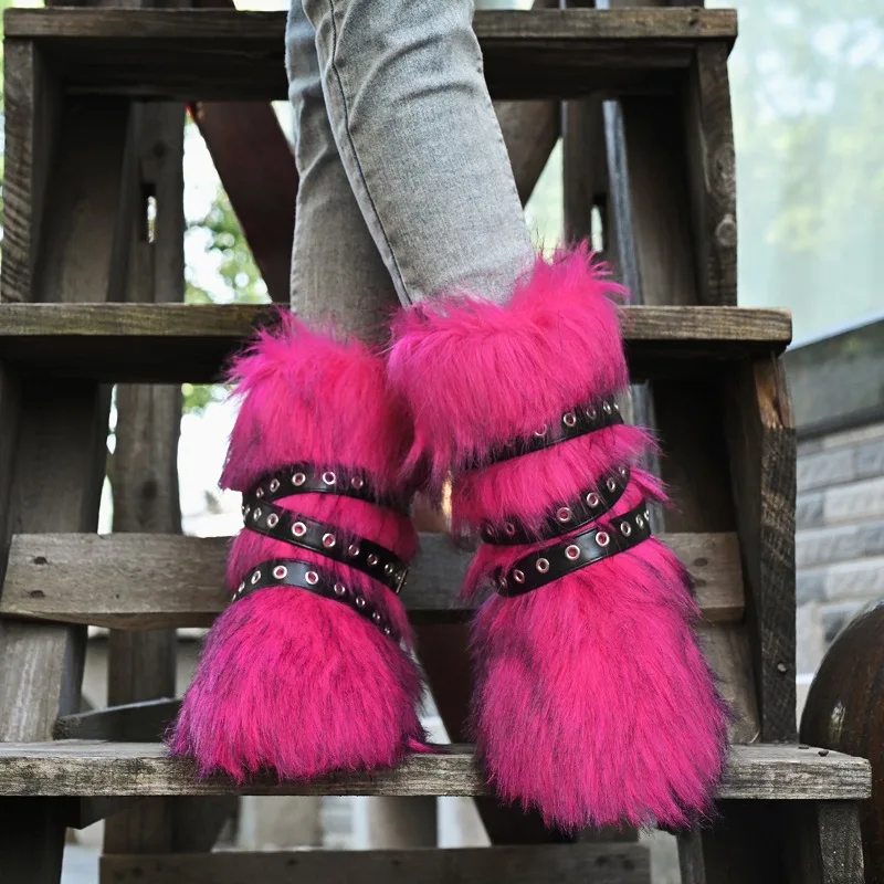 أحذية قطنية قطيفة بإبزيم حزام شتاء جديد بأكمام دائرية ونعل ناعم ومضادة للانزلاق ومقاومة للاهتراء أحذية الثلوج