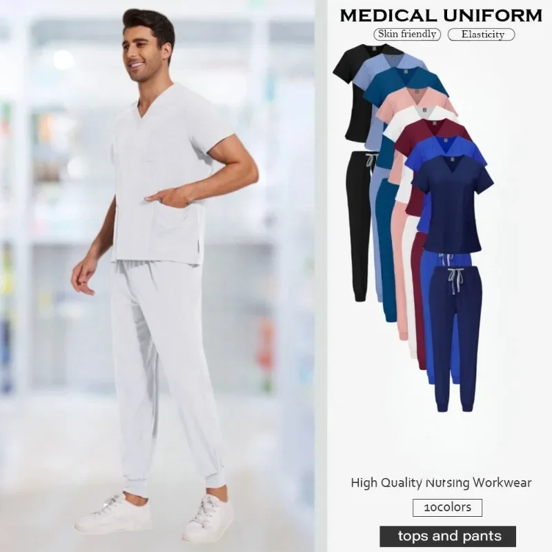

Postpartum Care Center Nursing Home Doctors and Nurses Brushing Uniform Set V-neck T-shirt