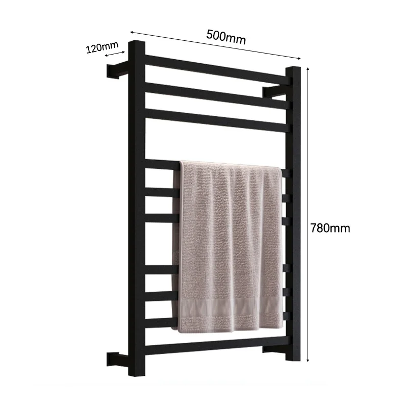 أسود ذكي تسخين كهربائي منشفة رف التحكم في درجة الحرارة توقيت قضيب تعليق المناشف الكهربائية الفولاذ المقاوم للصدأ التجفيف السريع منشفة دفئا