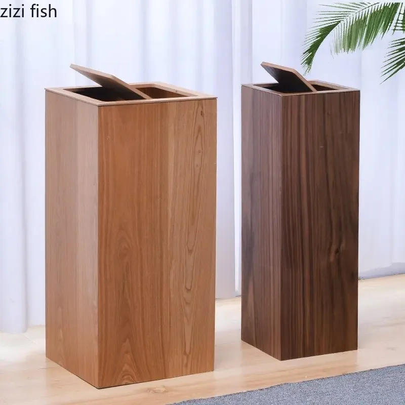 Large Capacity Wooden Trash Can Square Storage Bucket Large
