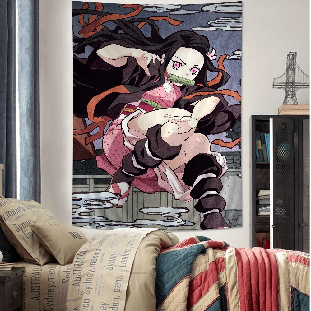 Demon Slayer Nezuko Kamado Hippie Wall Hanging Tapestries Art Science Fiction Room Home Decor Kawaii Room Decor