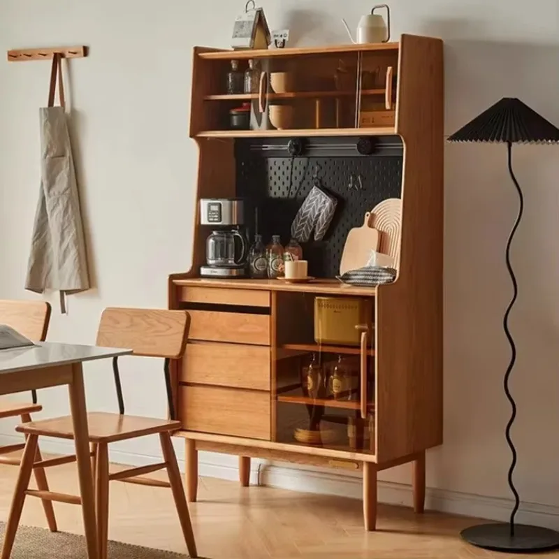 

Japanese-style cherry wood tea cabinet small apartment oak locker integrated against the wall high cabinet bowl