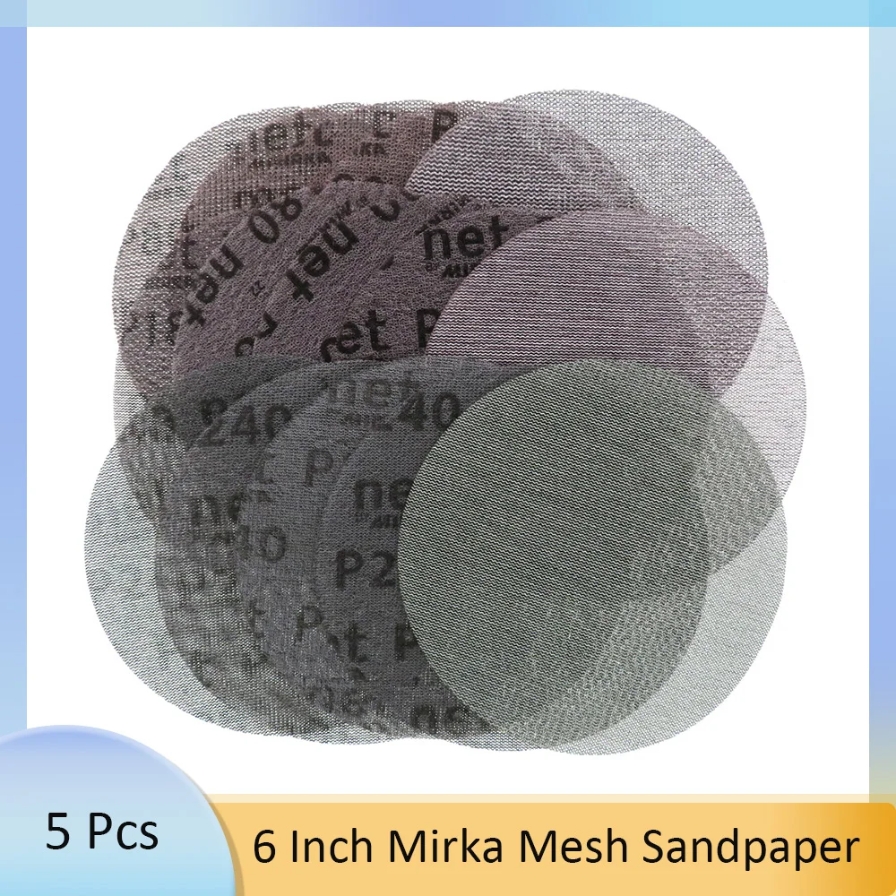 

5 PCS 6 Inch Mesh Dust-free Anti-blocking 150mm Hook&Loop Sanding Discs Round Abrasive Sandpaper 80-800 Grit Car Decorate Paper