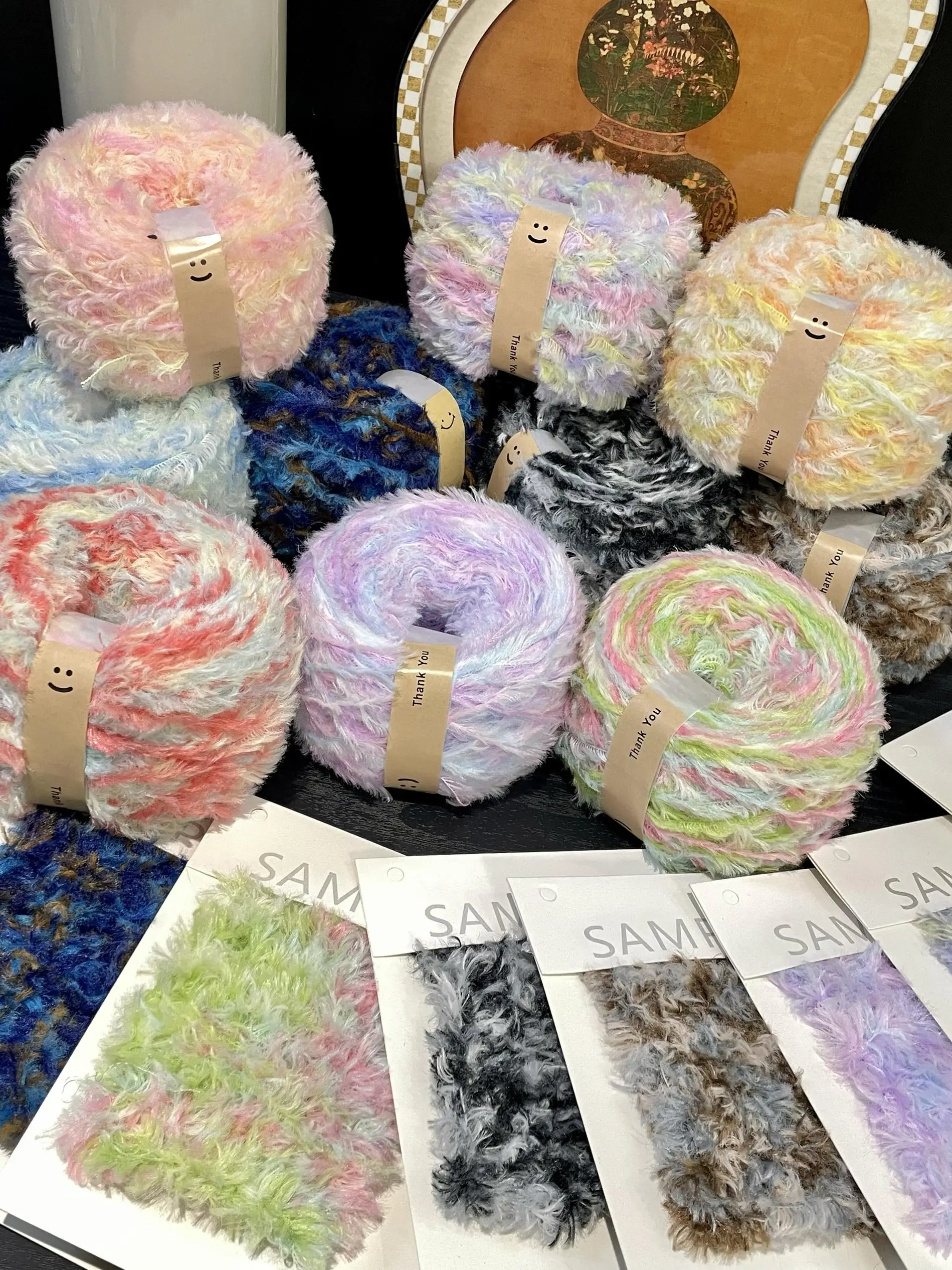 

100g Colored Space-dyed Fur Yarn,Hand Woven Crochet Scarf Blanket Material Yarn,Plush Coral Fur Imitation Mink Fur Fancy Thread
