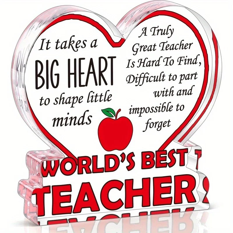 لوحة تقدير المعلم على شكل قلب - هدية تزيين مكتب "أفضل معلم في العالم". #1