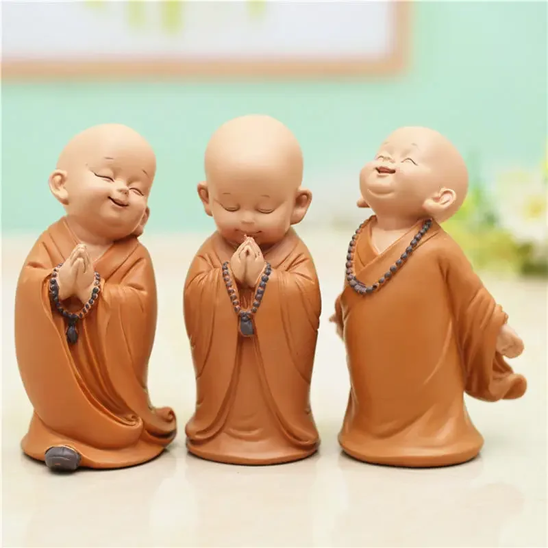 1pc Monk Figurines Car Decoration Crafts,Home Decor Kungfu Monks Figure Car Ornament Buddha Boy Accessories Figurines Tea Pet - Image 3