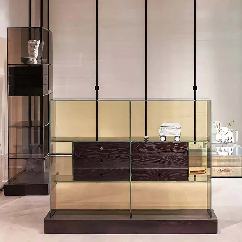 Minimalist glass chest cabinet transparent display cabinet designer modern simple solid wood storage cabinet locker
