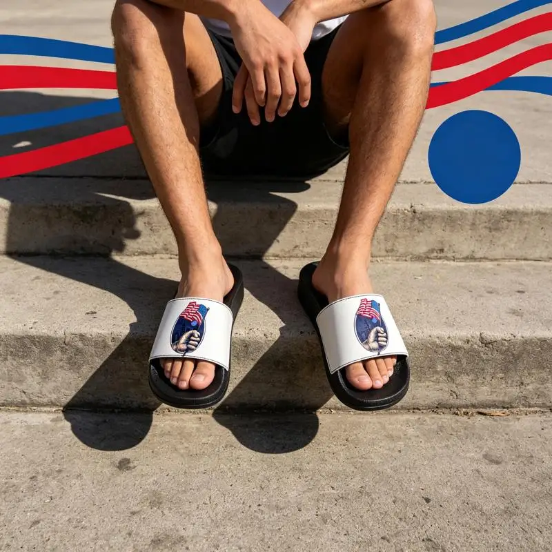 Ladies Men's home slippers，Fashionable cartoon fist and flag design，Comfortable and soft material，Suitable for indoor wear，The i