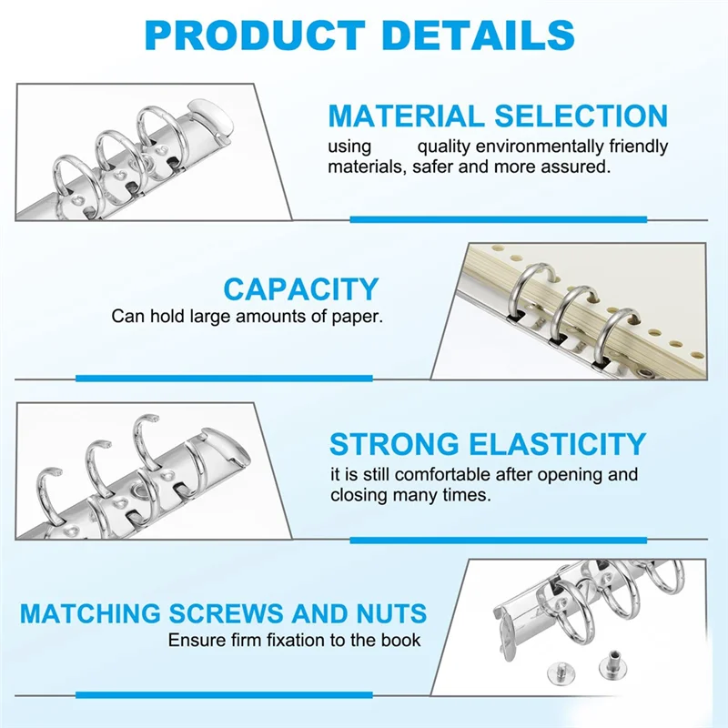 A19E-B5 9-Hole Ring Binder Mechanisms, 4 Set Binder Spine Replacement For Binder Planners,2Cm, Silver
