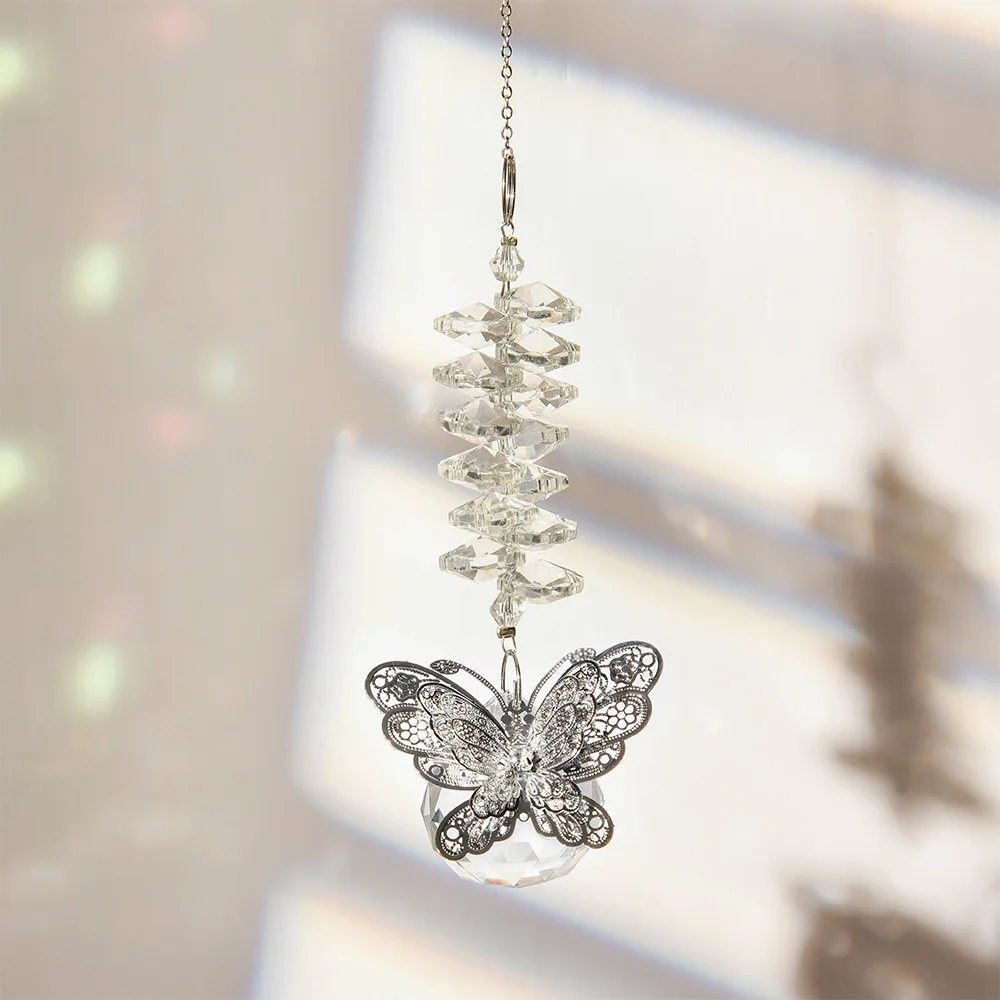 Sun Catcher Gift of Light Colorful Transparent Butterfly Faceted Crystal Ball Sun Catcher Crystal Wind Chime