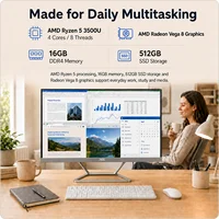 AOC 23.8 Inch All In One PC Desktop Computer, AMD Ryzen 5 3500U Processor, 16GB DDR4 RAM, 512GB SSD, Radeon Vega 8 Graphics, FHD 60Hz Display, Dual Speakers, WiFi, Wireless Keyboard And Mouse Included, Home Office Computer 3