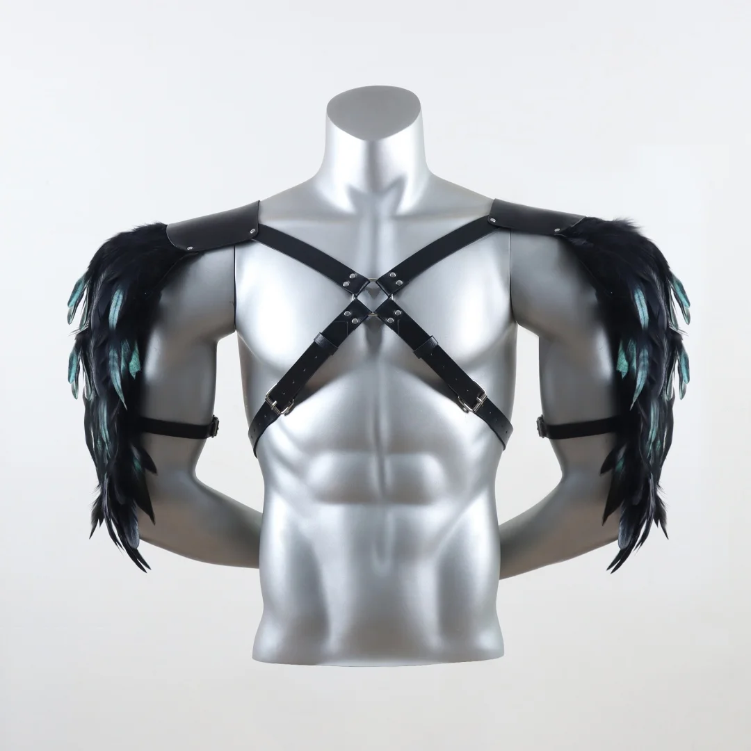 UYEE Belt Feather Shrugs Shawls Gothic Punk Feather Cape Jacket Punk Scarf Shoulder Wraps Halloween Cosplay Stage Show Belt