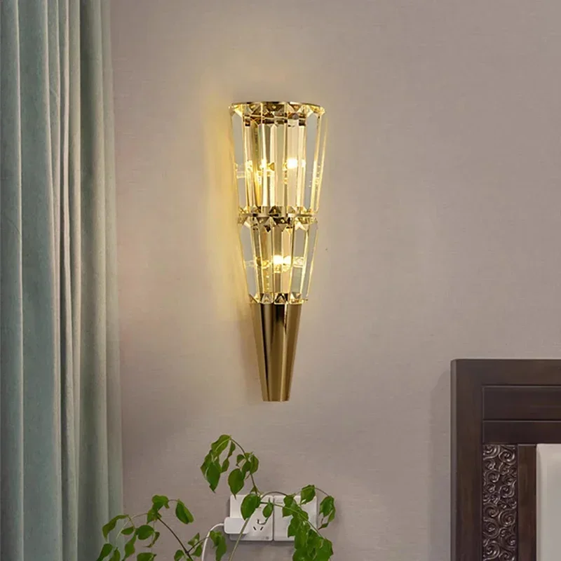 Jmzm Crystal Wall Lamp  Indoor Fixtures For Living Room Bedroom Hotel Hall Gold Villa Sconce Bathroom Mirror Light Vanity Lamp