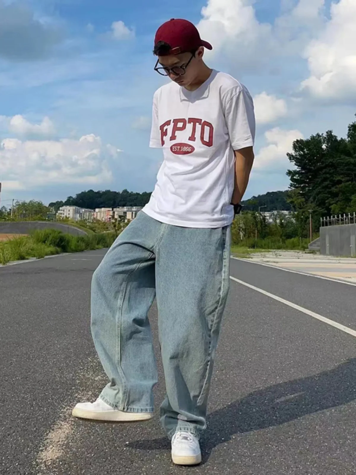 

Мужские джинсы American Sle с широкими штанинами, прямые, свободные, стройнящие, длинные брюки, модные осенние брюки в стиле хип-хоп, повседневная одежда для подростков