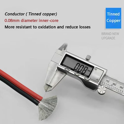Imagen 2 del producto Cable de silicona rojo y negro Flexible súper suave de 2 pines 28AWG 26 24awg 22 20 18 16awg 14awg alambre de cobre estañado resistente al calor